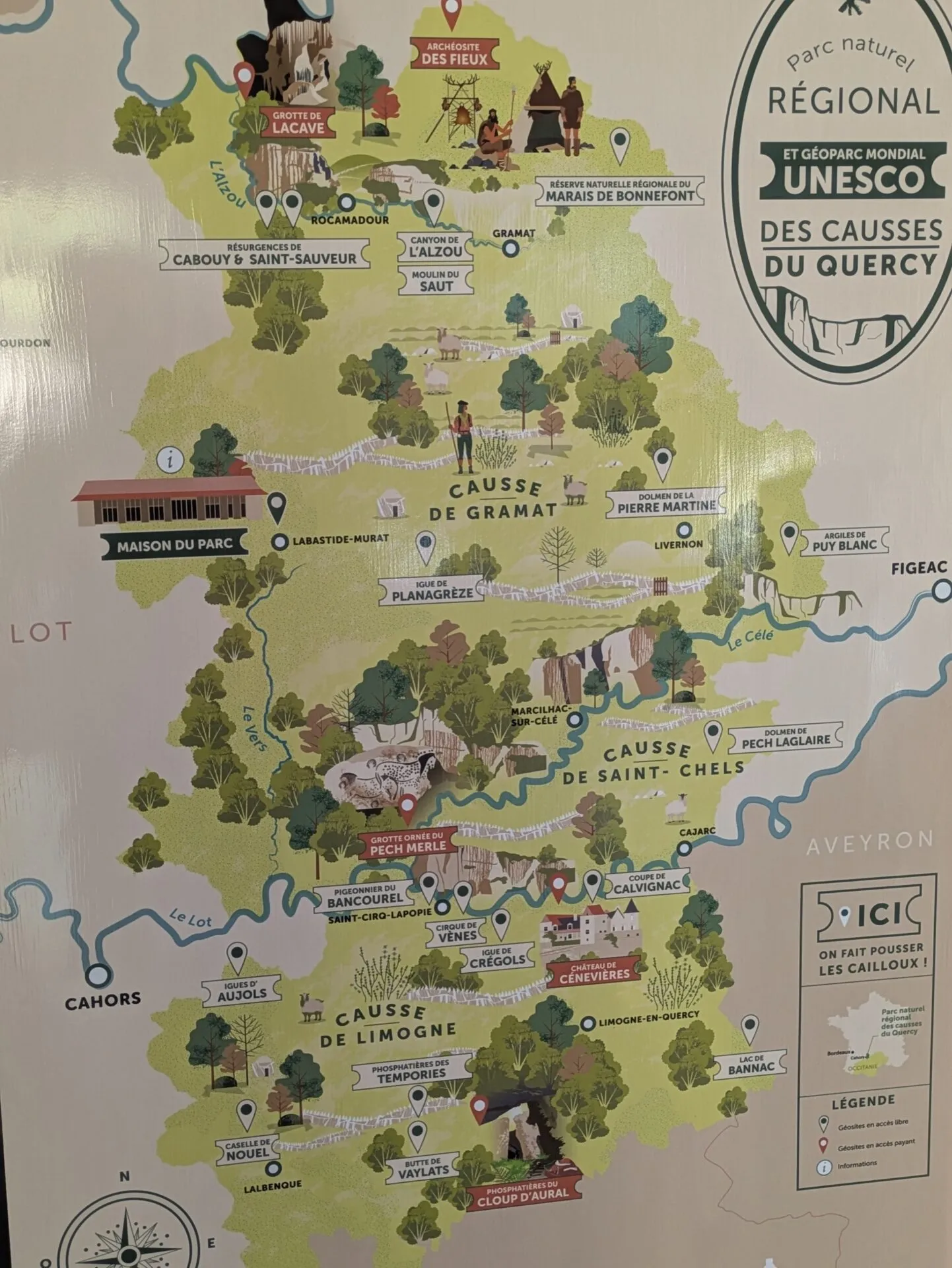 Carte du Géoparc mondial UNESCO des Causses du Quercy aux phosphatières